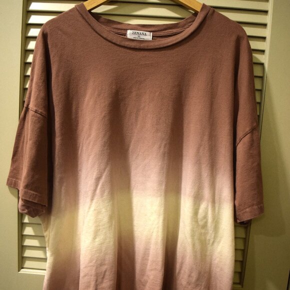 Zenana Oversized Dip Dye Ombre Tee Shirt Brown Beige – Size XL - Picture 1 of 5